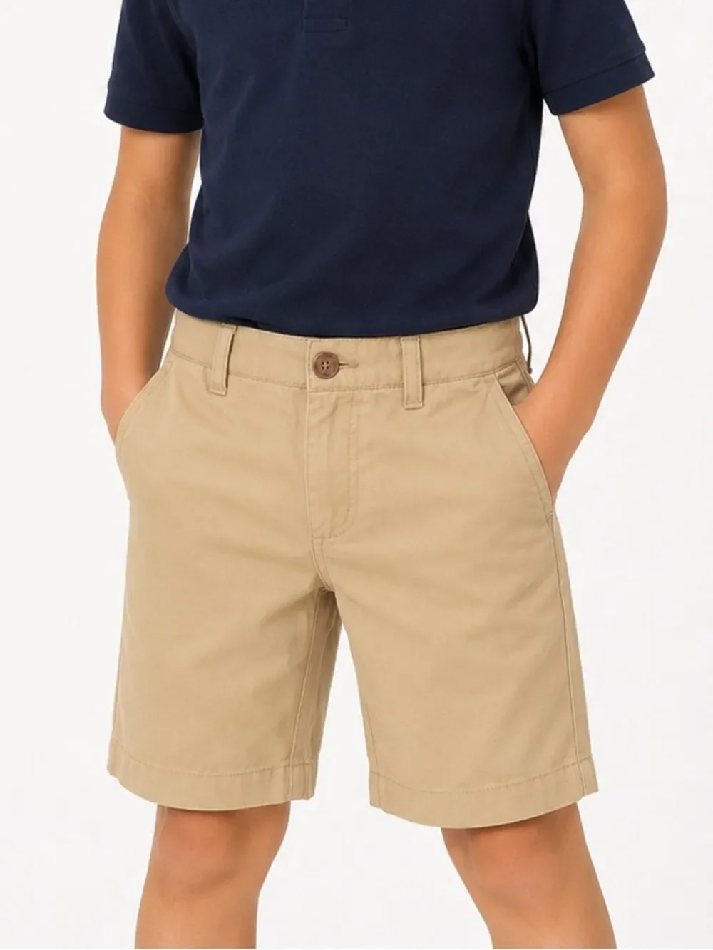 Boys Khaki School Uniform Chino Shorts Adjustable Waist Cotton Size 8 Lands’ End